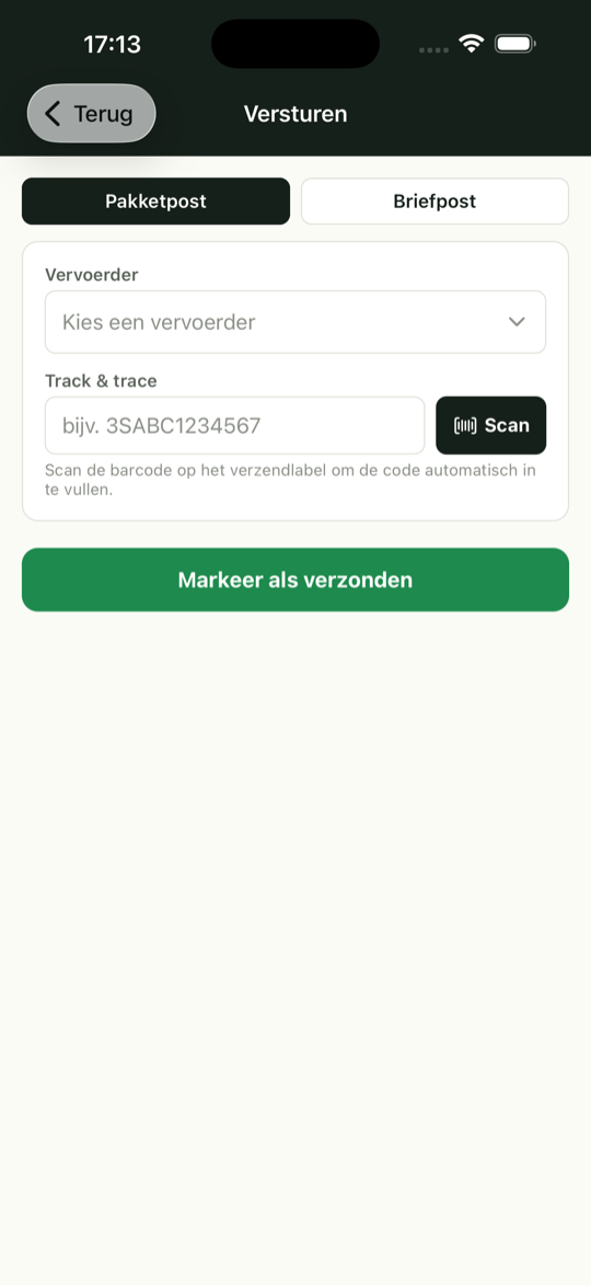 Een order versturen: vervoerder en track en trace toevoegen.