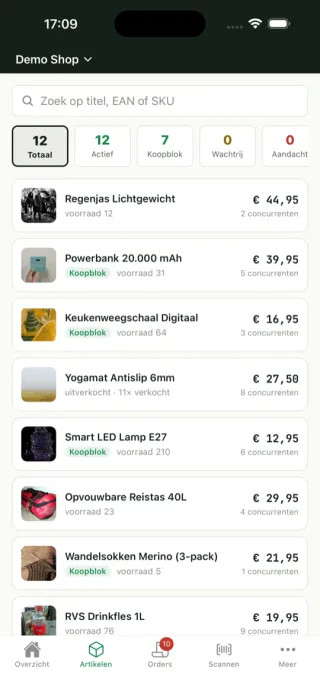 Voorraad in de rePricer-app.